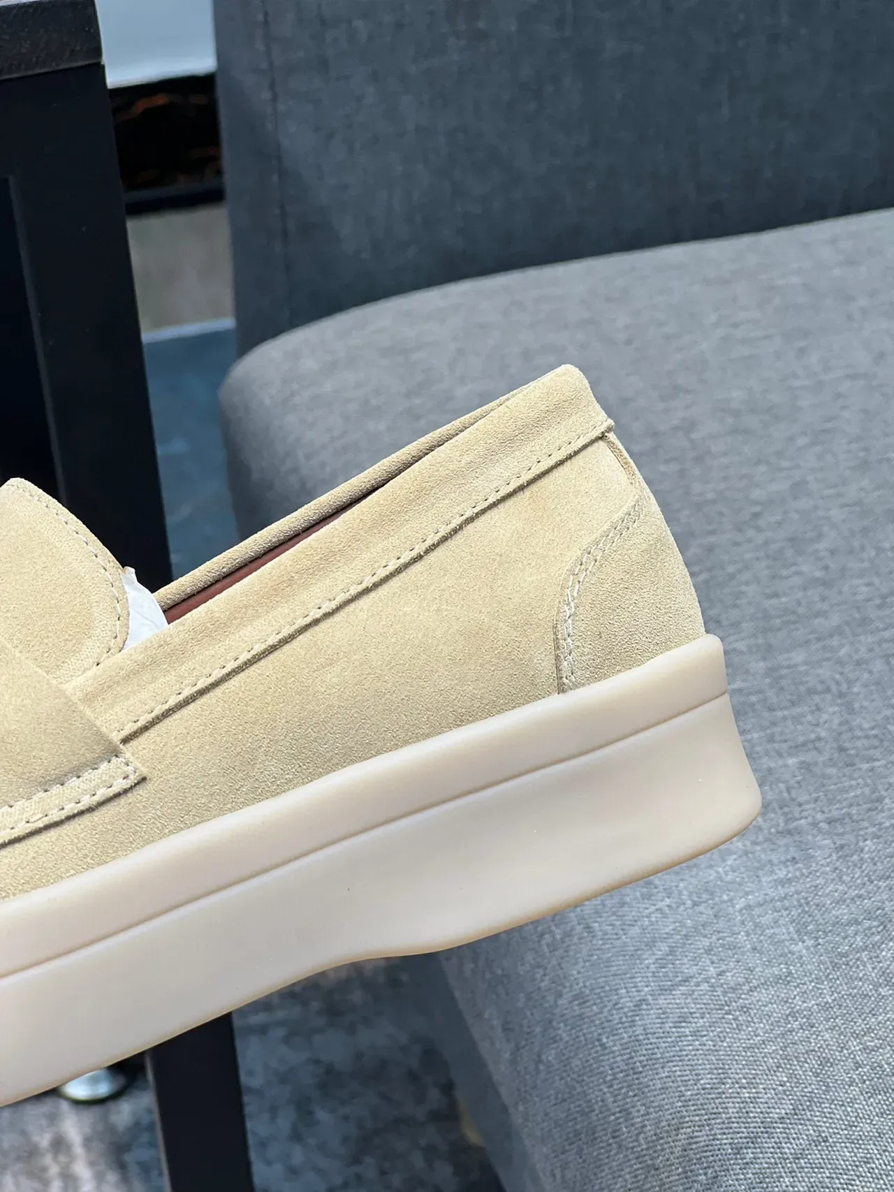 Beige White Suede Upper Penny Strap Loafer 7