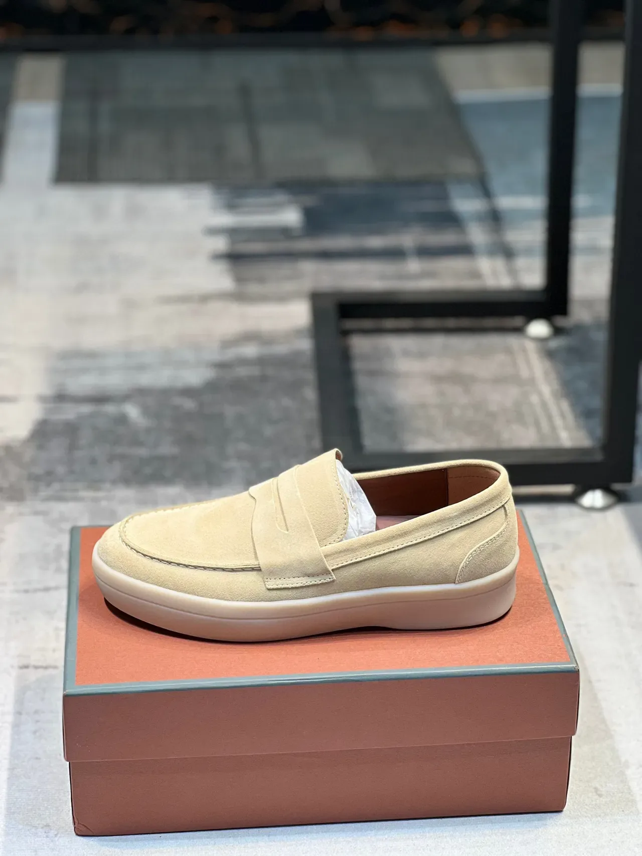 Beige White Suede Upper Penny Strap Loafer 9