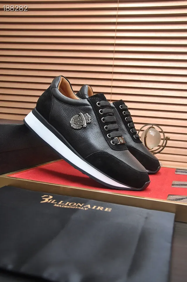 Billionaire Black White Leather-Suede Hybrid Upper Contrast Midsole Lifestyle Sneakers 8