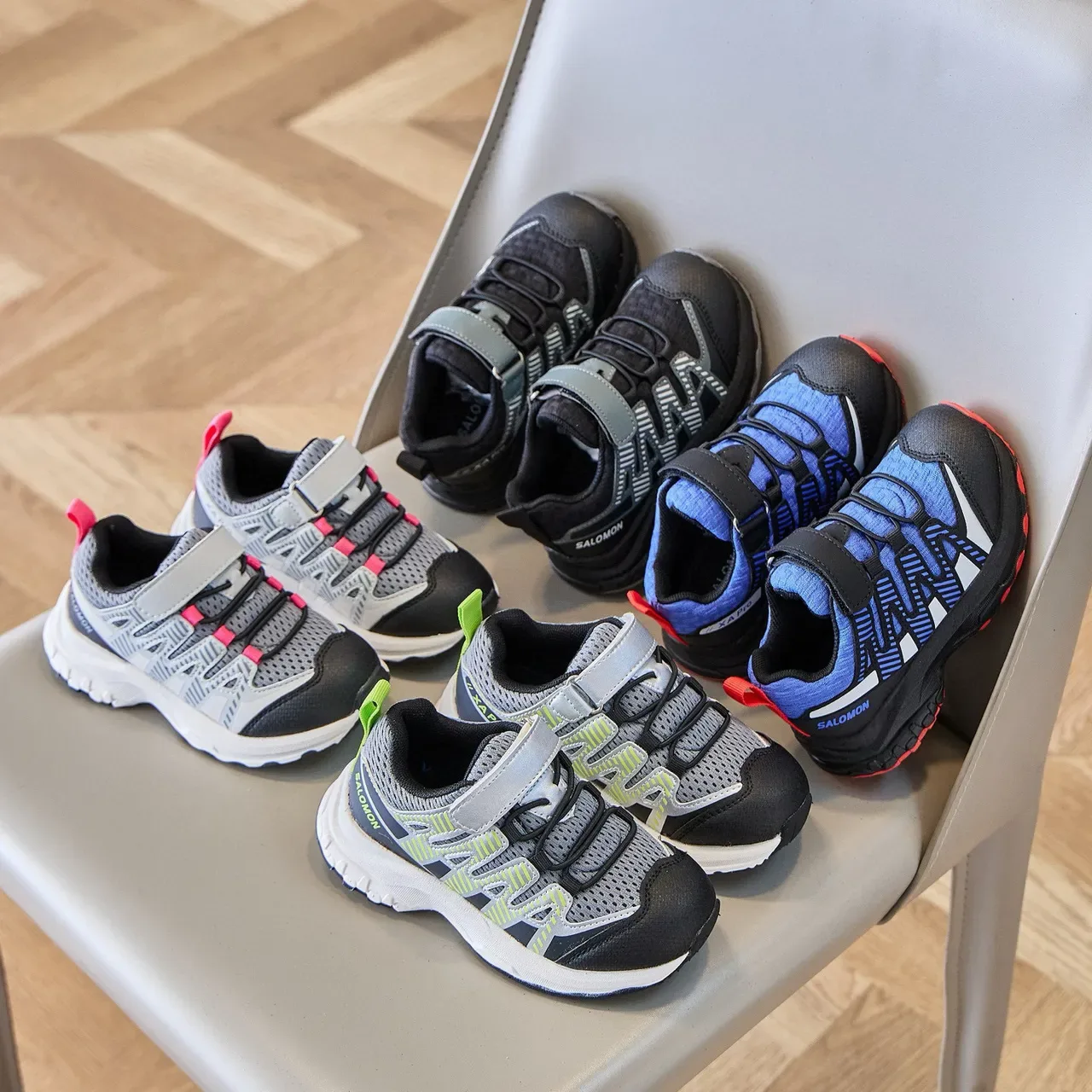 Black and Gray Mesh Overlay Hook-and-Loop Lifestyle Sneakers 2