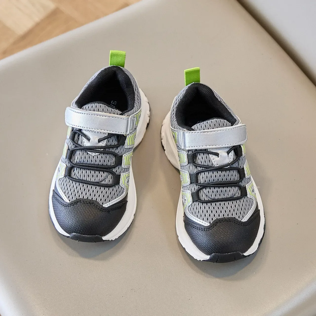 Black and Gray Mesh Overlay Hook-and-Loop Lifestyle Sneakers 9