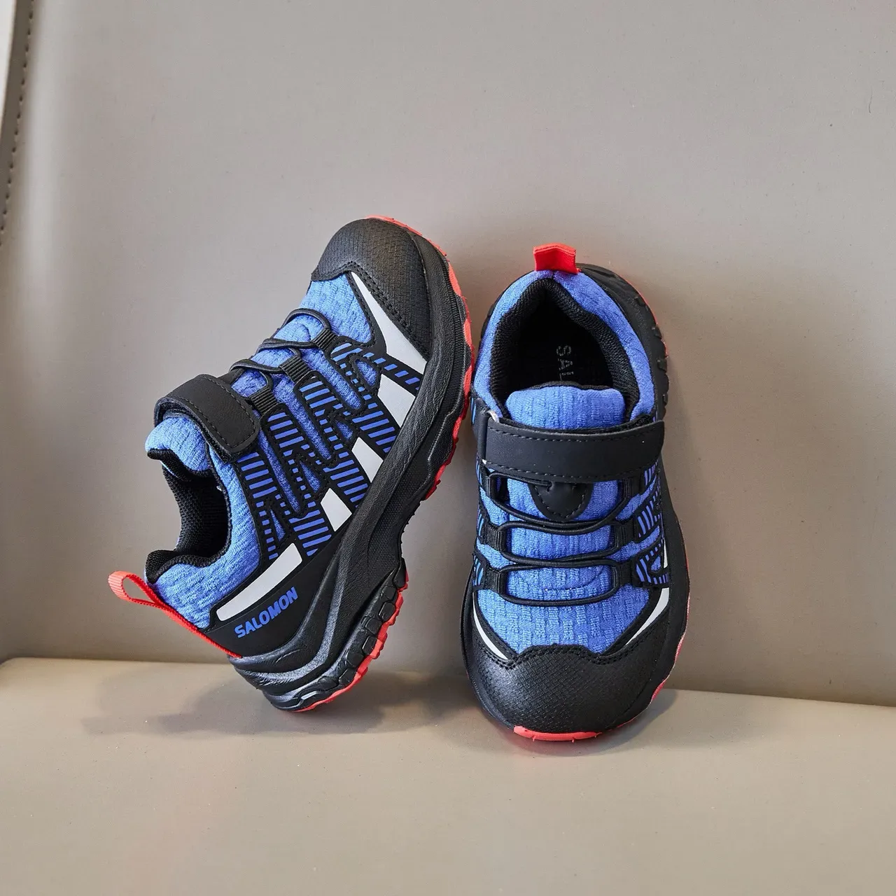 Black and Gray Mesh Overlay Hook-and-Loop Lifestyle Sneakers 15