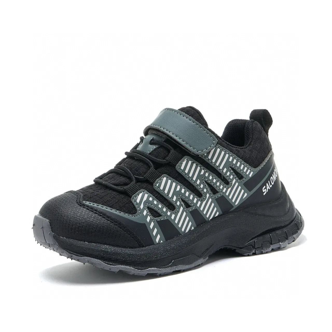 Black and Gray Mesh Overlay Hook-and-Loop Lifestyle Sneakers 23