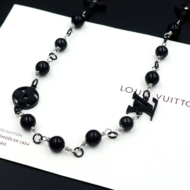 Black Beaded Wire-Wrapped Charm Necklace 3