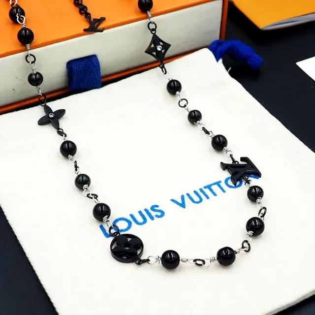 Black Beaded Wire-Wrapped Charm Necklace 5