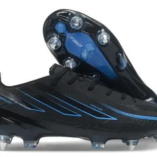 Black Blue Synthetic Upper Graphic Accents Firm-Ground Soccer Shoes