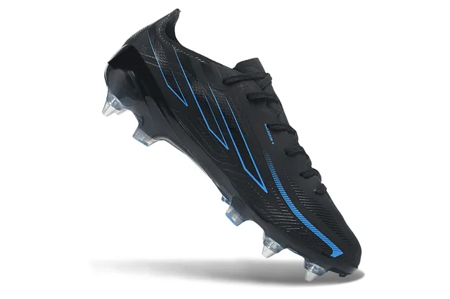 Chaussures de football de surface synthétique noire et bleue avec accents graphiques pour terrain ferme 2