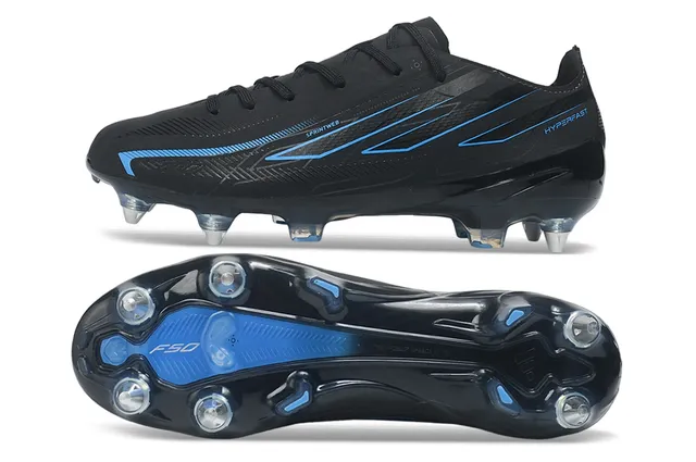 Chaussures de football de surface synthétique noire et bleue avec accents graphiques pour terrain ferme 6