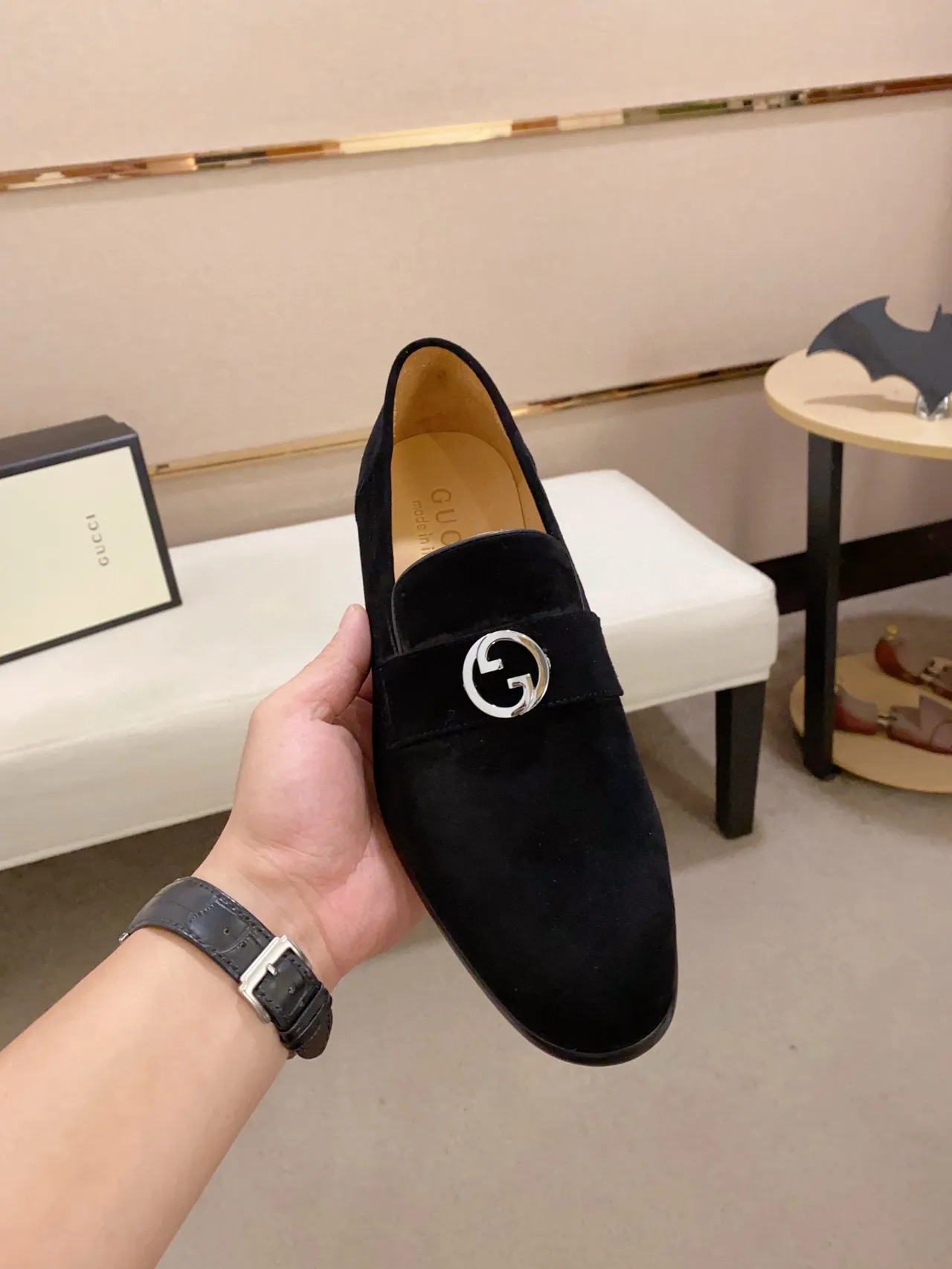 Black Brown Navy Suede Metal Buckle Detail Loafer 6