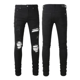 काली Distressed Slim-Fit Ripped जींस