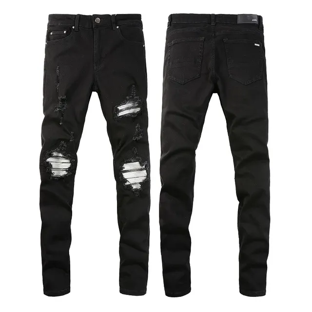 Black Distressed Slim-Fit Ripped Jeans 11
