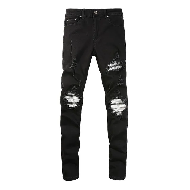 Black Distressed Slim-Fit Ripped Jeans 13