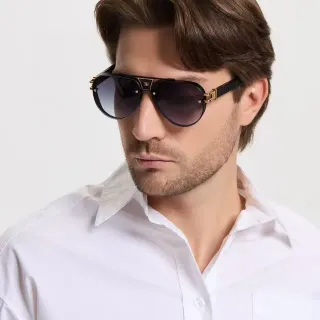 Black Gold Aviator Silhouette Gradient Lenses Sunglasses