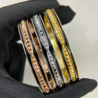 Black Gold Rigid Bangle Enamel Band Bracelet