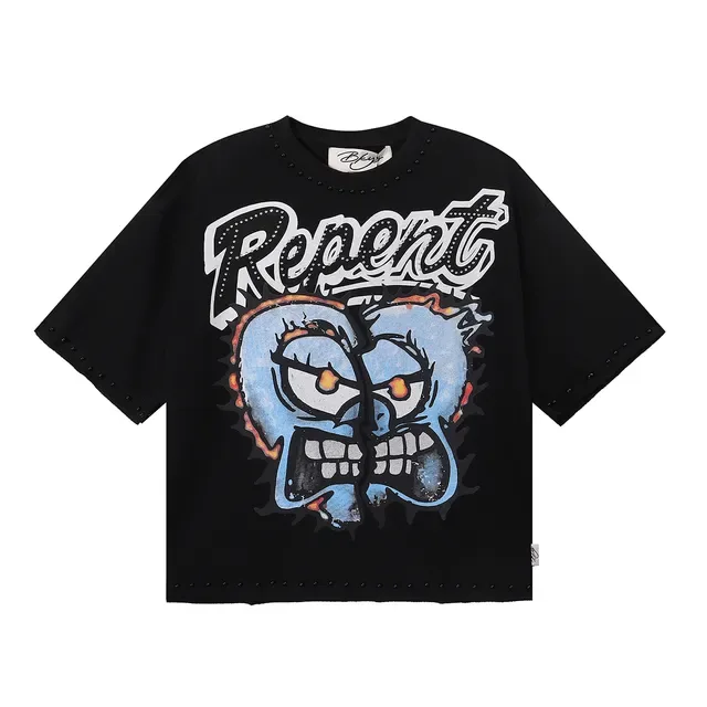 Black Graphic-Print Studded Trim Oversized T-Shirt 3