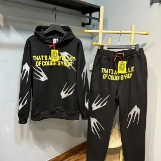 Black Graphic Swallow Motif Hoodie and Sweatpants Tracksuit
