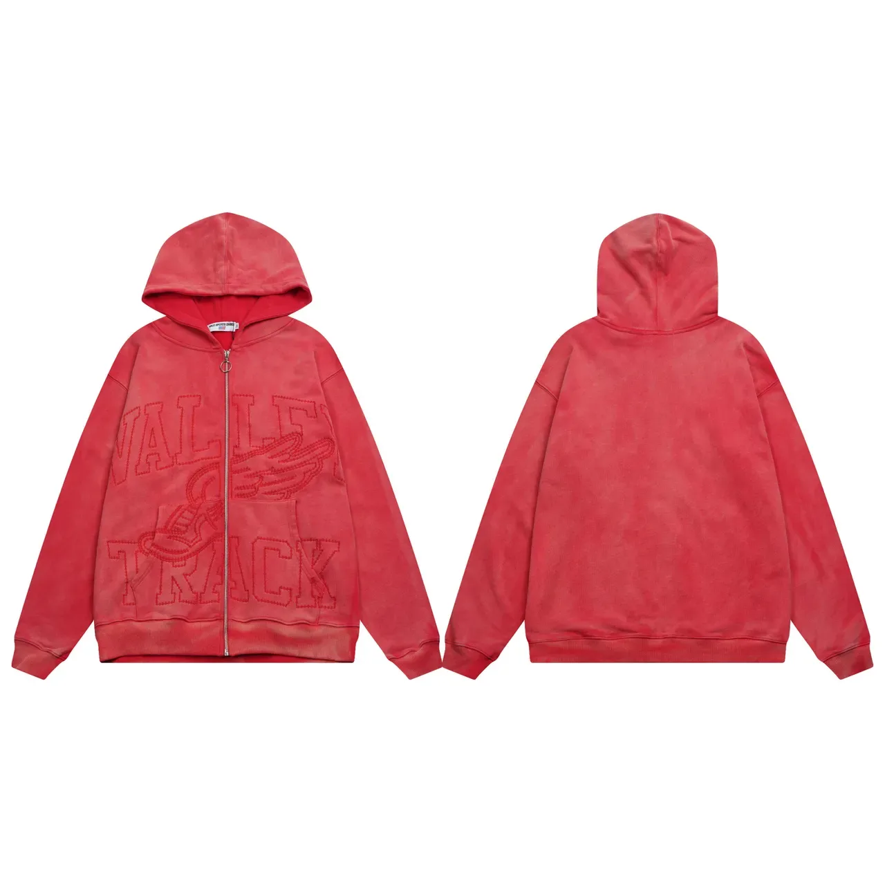 Hoodie Noir et Gris à Fermeture Éclair Complète Brodé Graphique 3