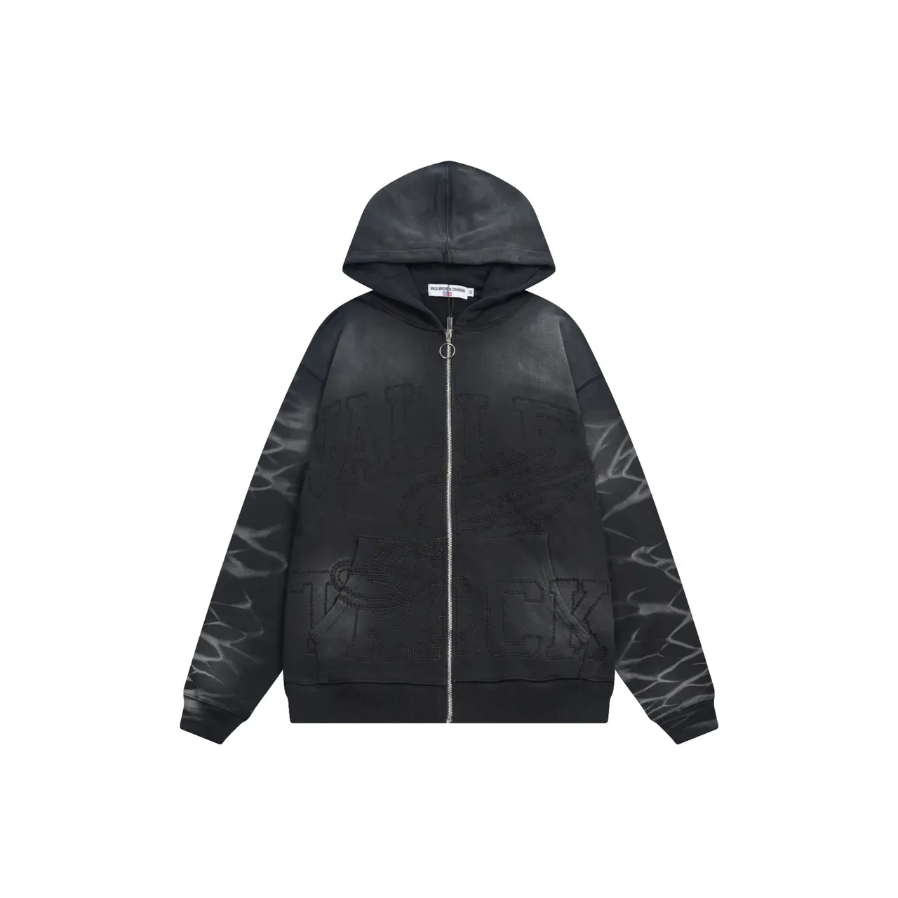 Hoodie Noir et Gris à Fermeture Éclair Complète Brodé Graphique 7