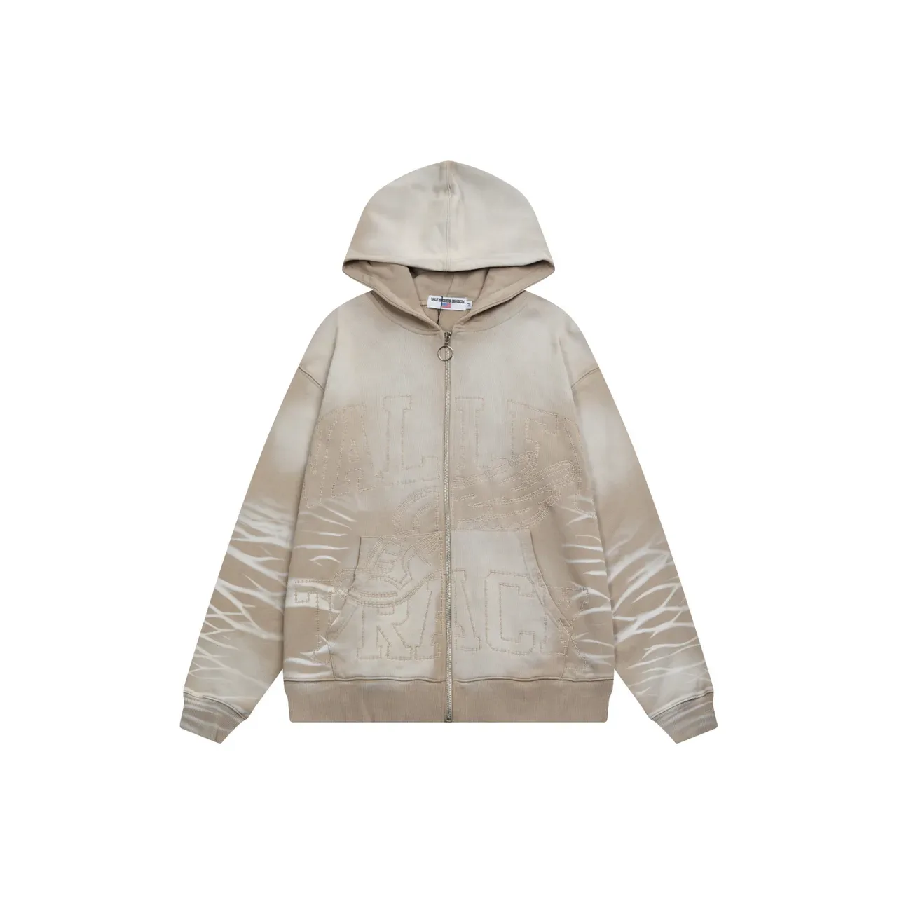 Hoodie Noir et Gris à Fermeture Éclair Complète Brodé Graphique 9