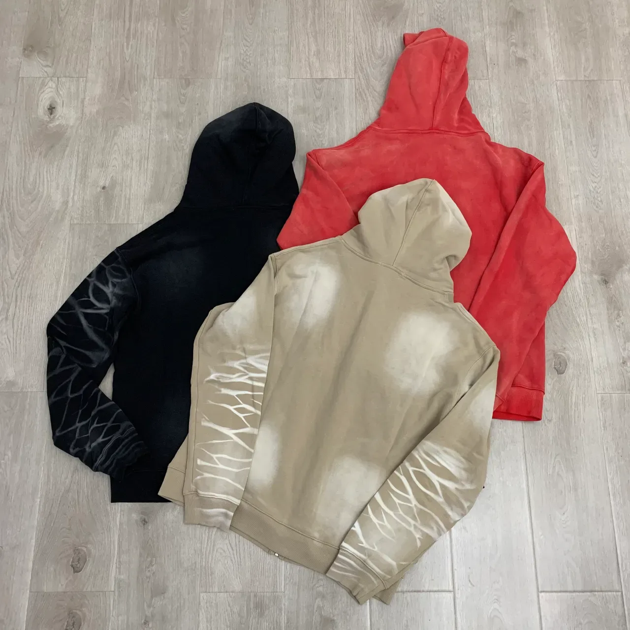Hoodie Noir et Gris à Fermeture Éclair Complète Brodé Graphique 11