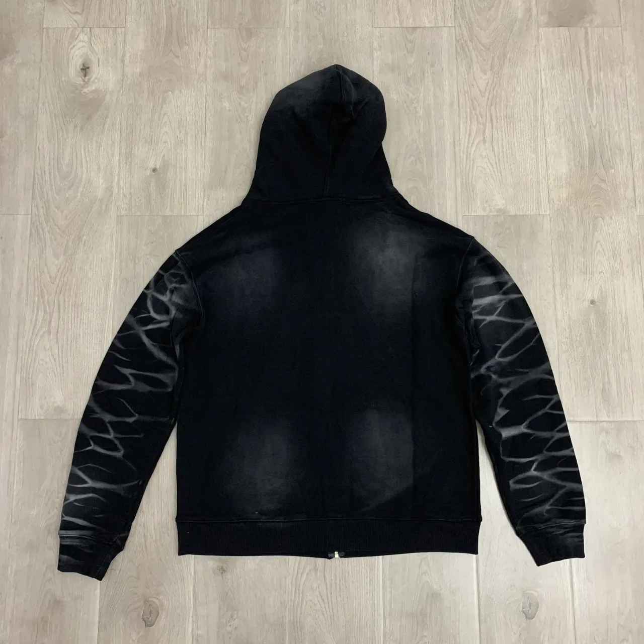 Hoodie Noir et Gris à Fermeture Éclair Complète Brodé Graphique 14