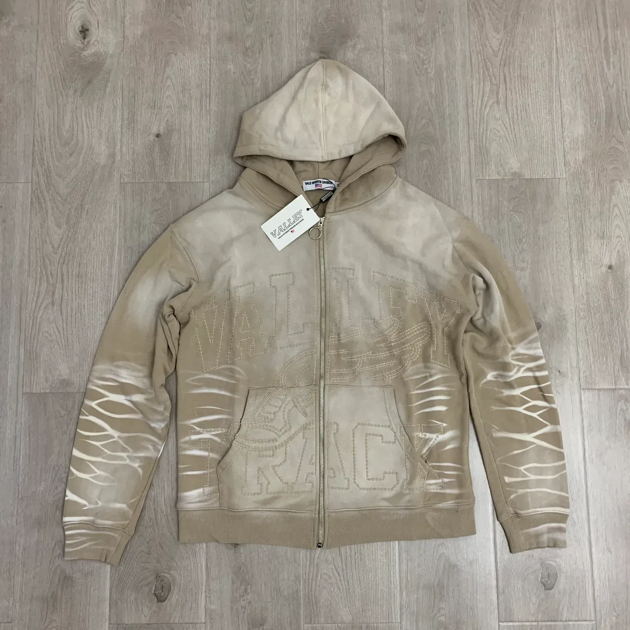 Hoodie Noir et Gris à Fermeture Éclair Complète Brodé Graphique 17
