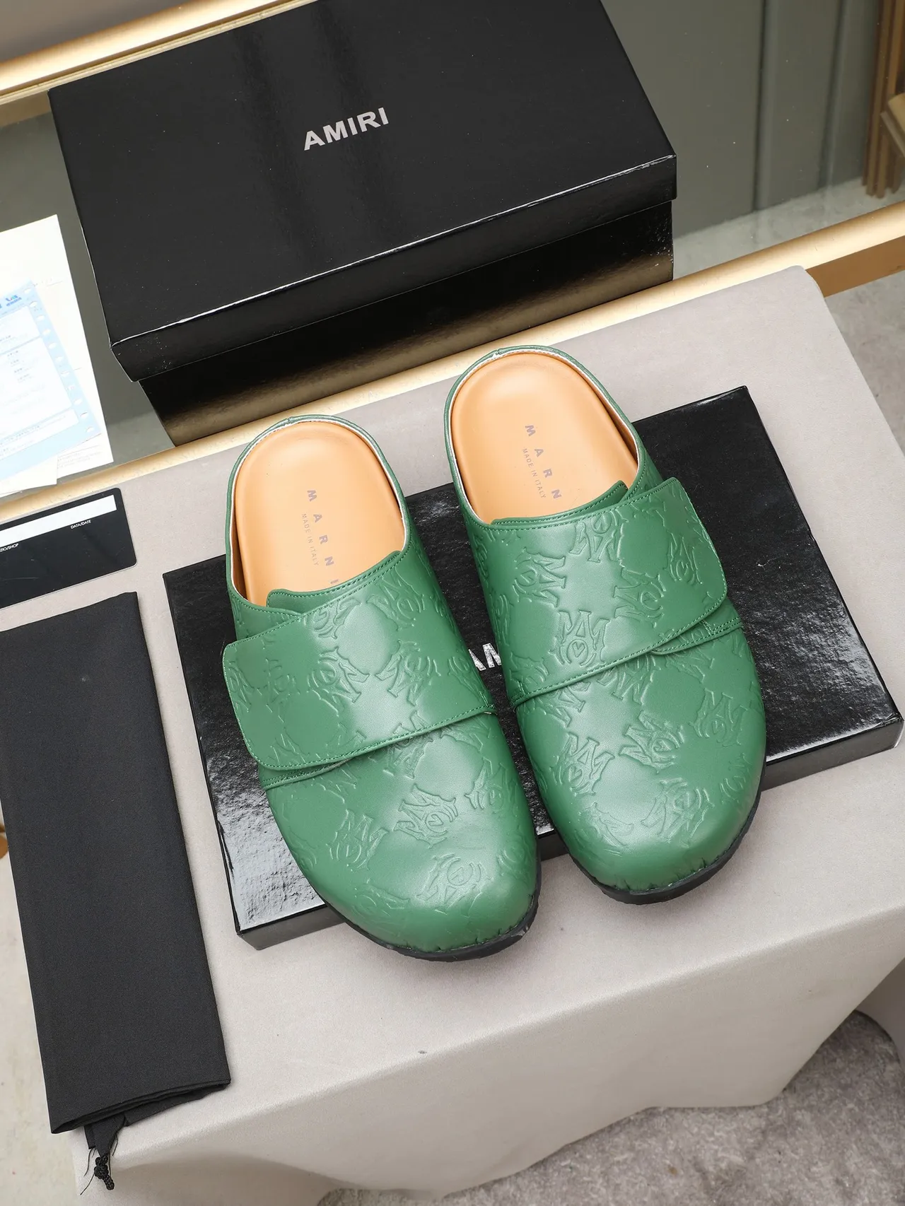 Black Green Embossed Monogram Pattern Single Strap Closure Loafer 3