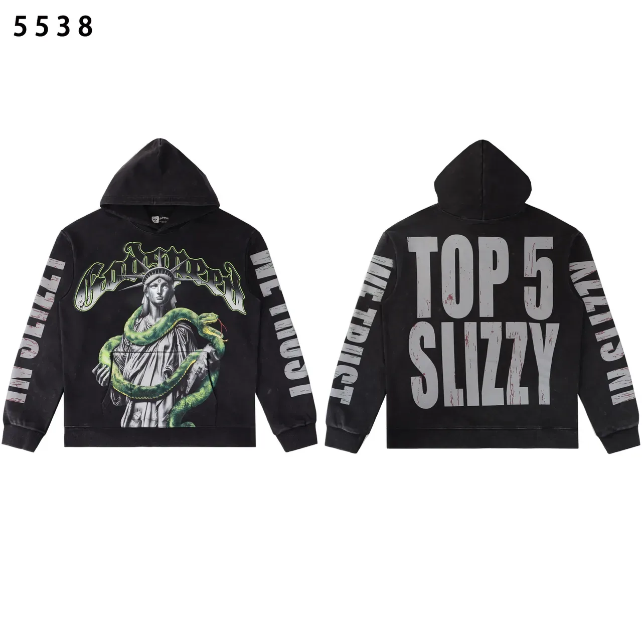 Black Green Graphic-Print Oversized Fit Hoodie 4