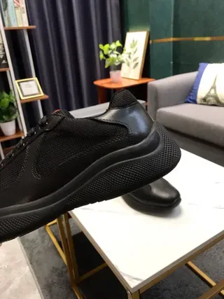 Black Leather-Mesh Platform Sneakers 4