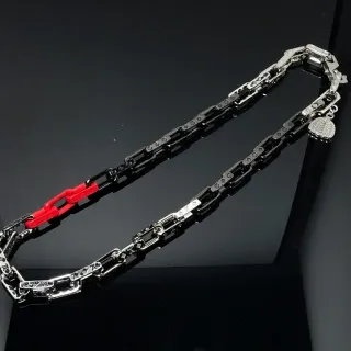 Collier Chaîne à Maillons Épaisses Noir et Rouge Métallique Bicolore