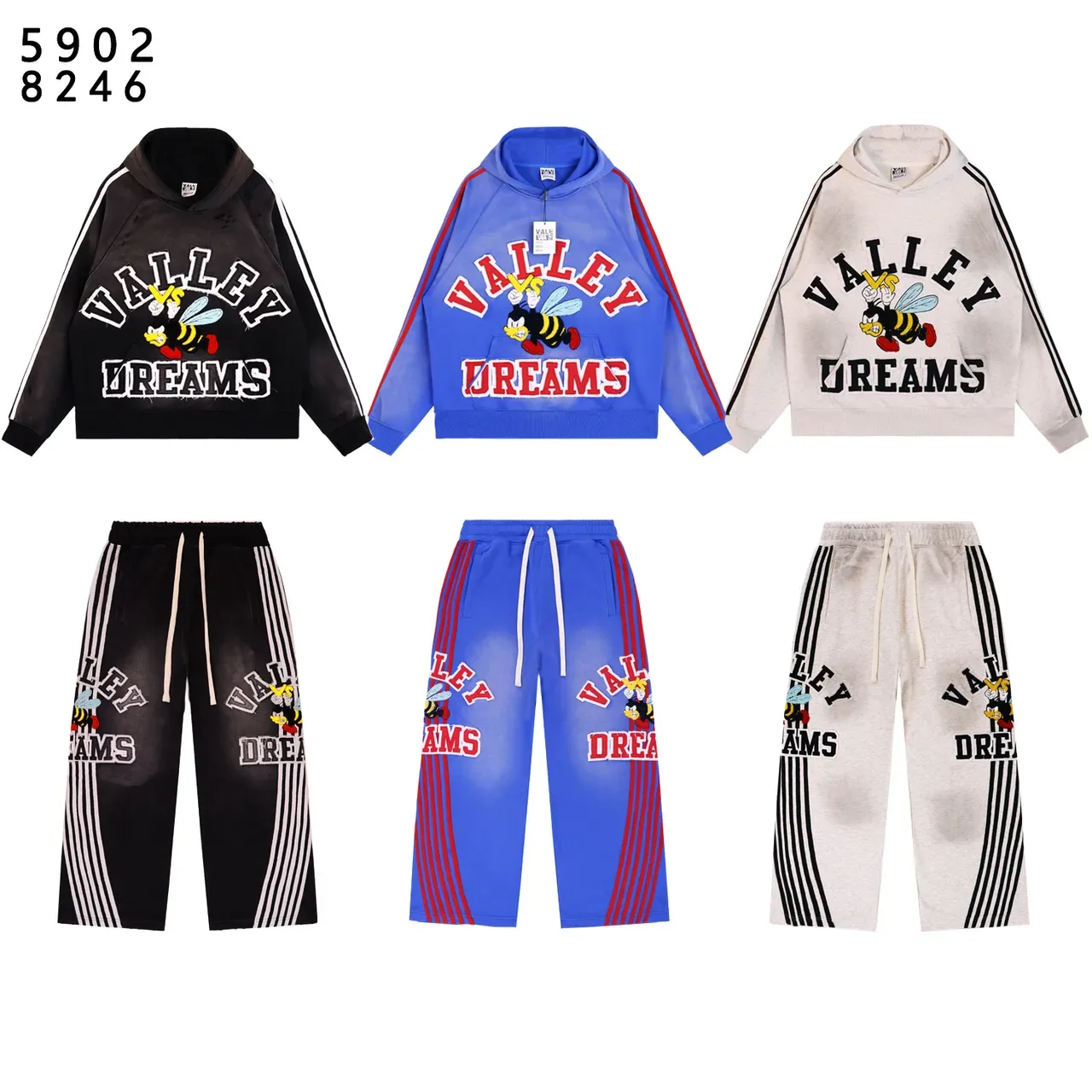 黑红印花对比条纹袖连帽衫 8