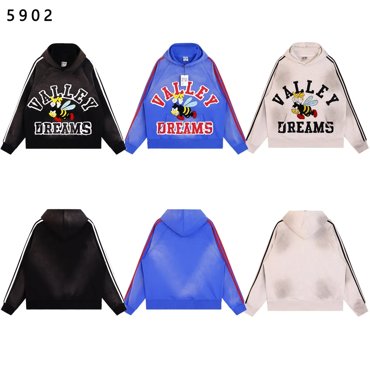 黑红印花对比条纹袖连帽衫 9