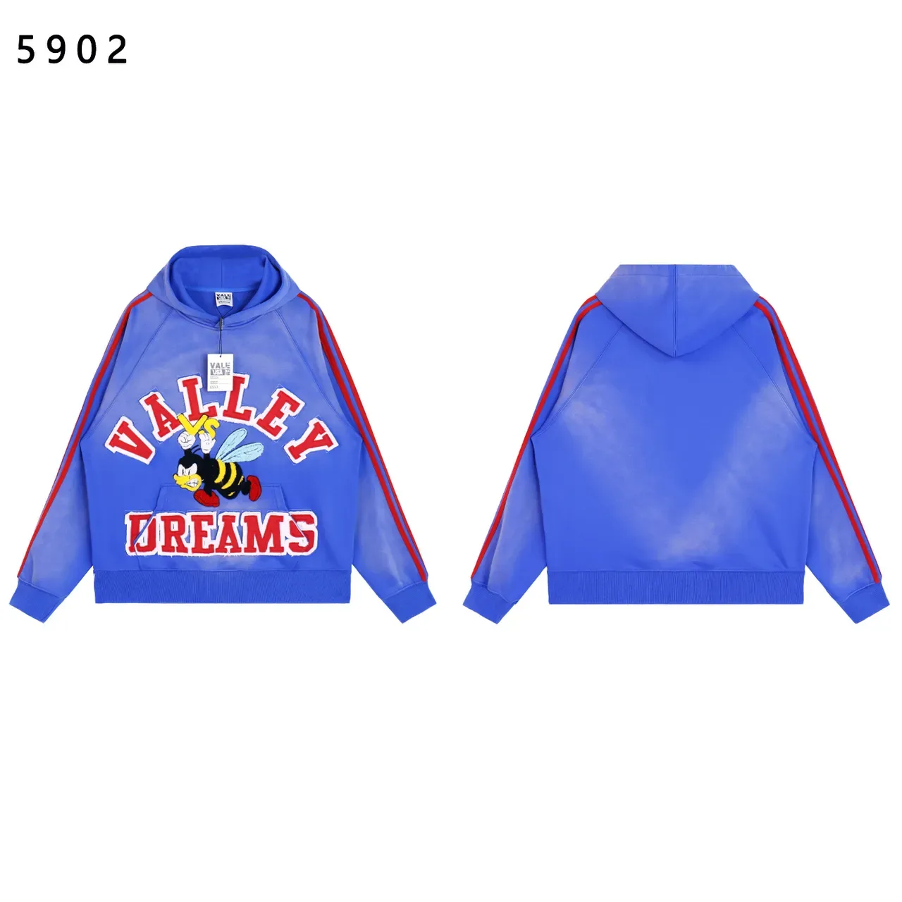 黑红印花对比条纹袖连帽衫 11