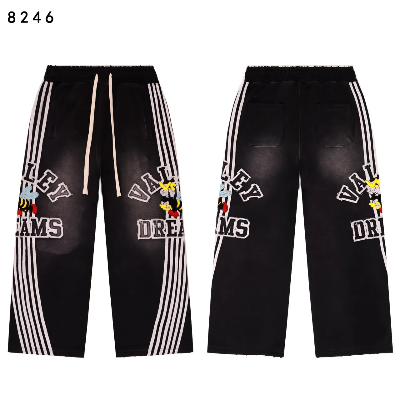 黑红印花对比条纹袖连帽衫 15