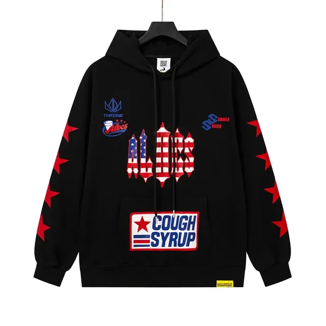 Black Red Graphic-Print Oversized Fit Hoodie 2