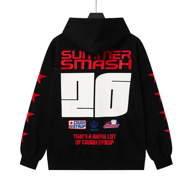 Black Red Graphic-Print Oversized Fit Hoodie 3