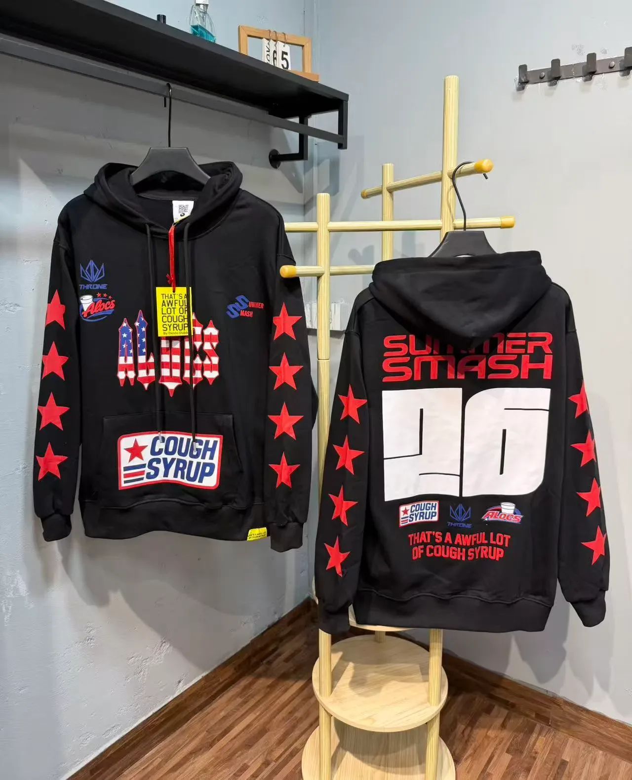 Black Red Graphic-Print Oversized Fit Hoodie 4