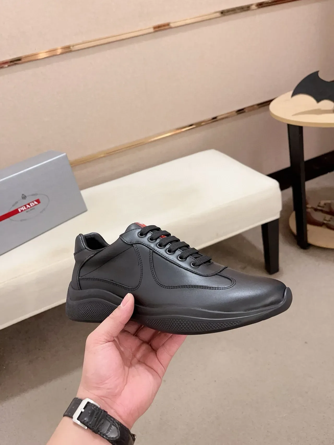 Black Red Smooth Leather Upper Sculpted Rubber Sole Lifestyle Sneakers 4