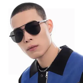 Óculos de sol aviador preto prata estilo duplo ponte