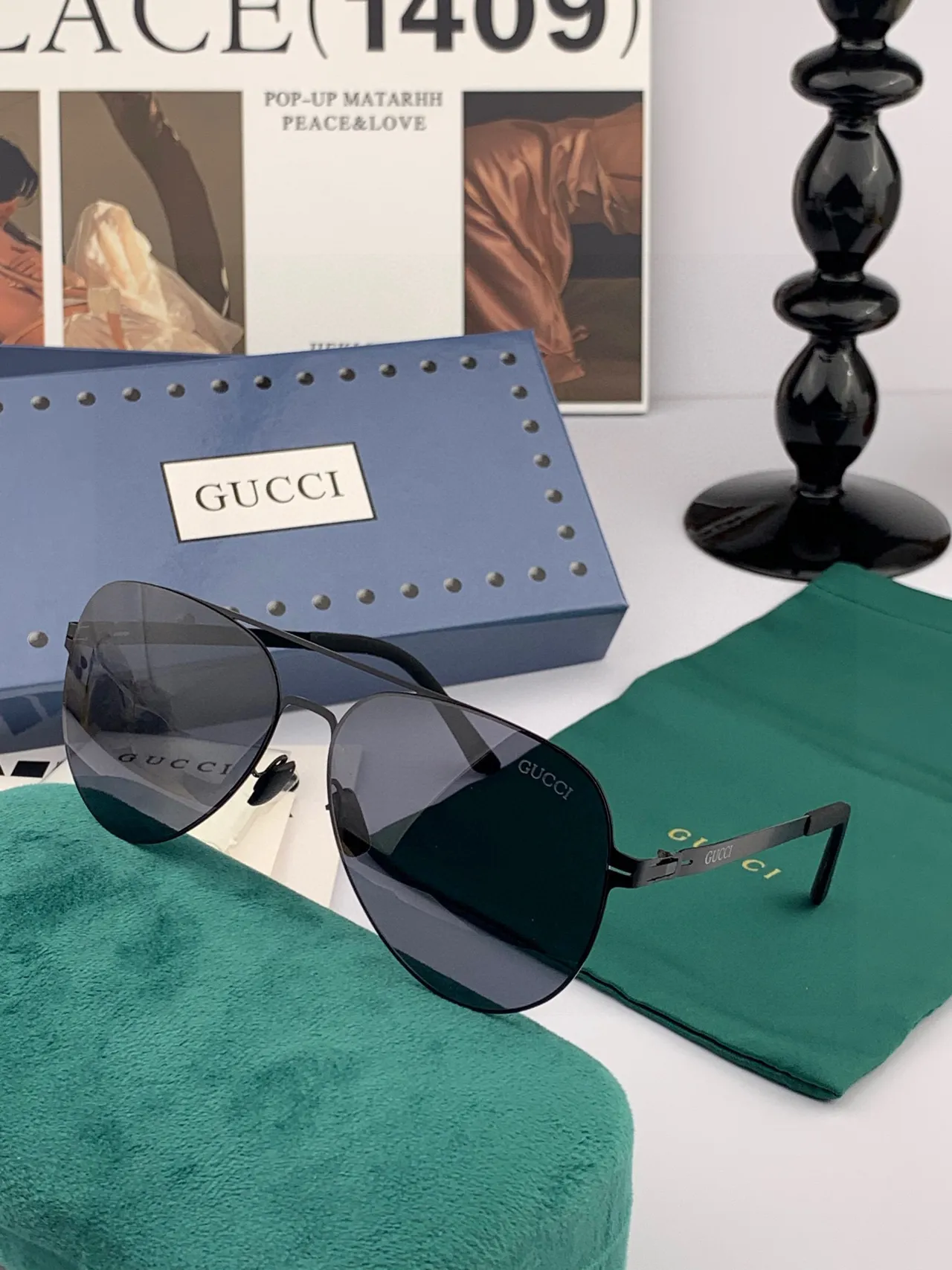 Black Silver Aviator-Style Double Bridge Sunglasses 5