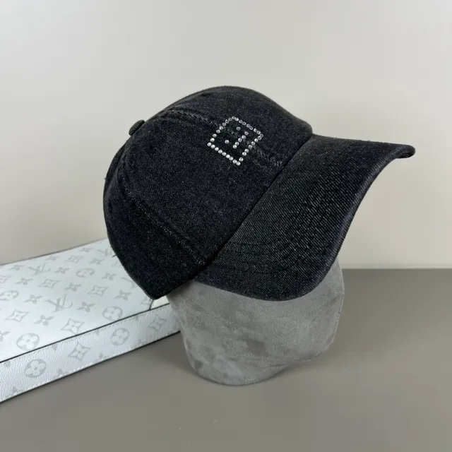 Black Silver Denim Construction Rhinestone-Embellished Square Logo Baseball Cap 8