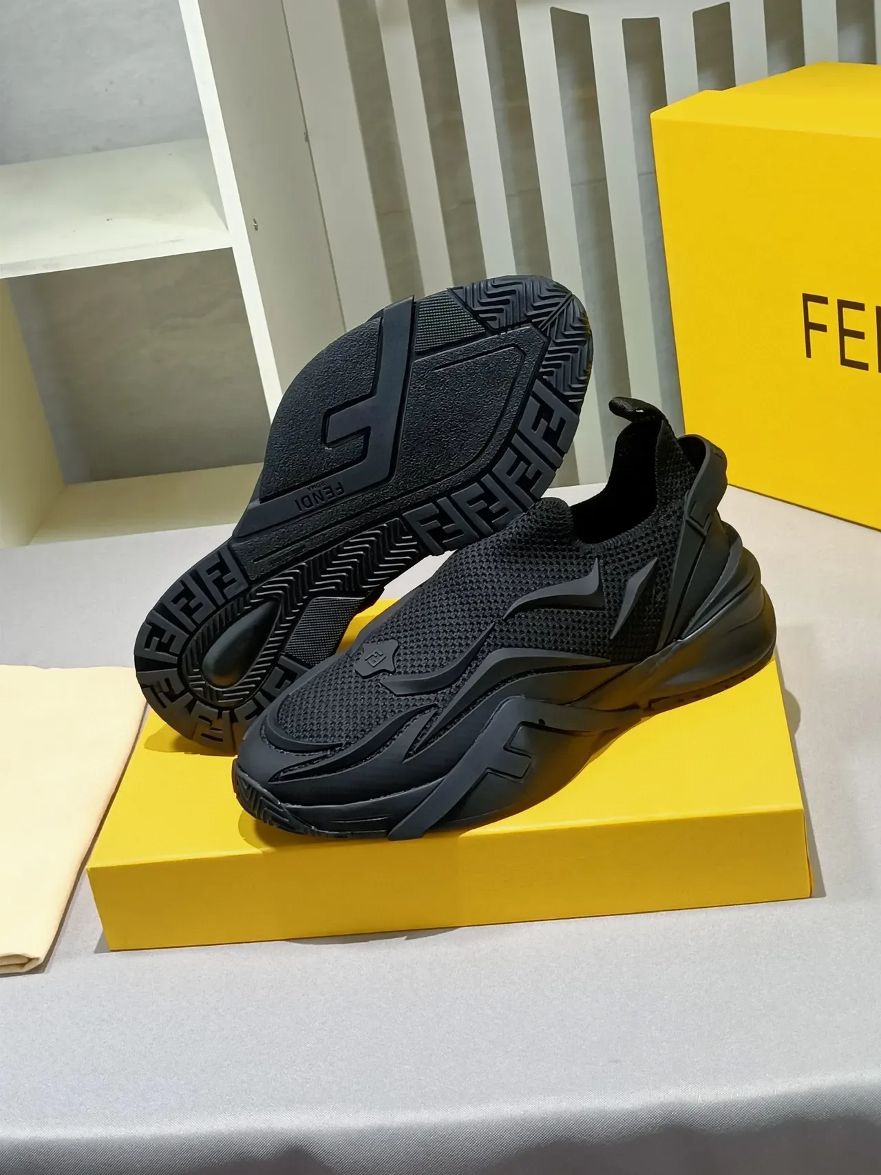 Black Slip-On Construction Knit Mesh Upper Sneakers 7