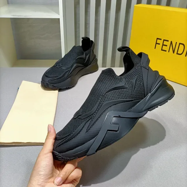 Black Slip-On Construction Knit Mesh Upper Sneakers 8