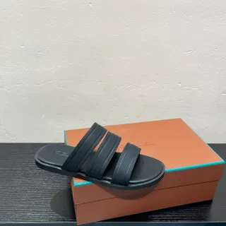Black Three-Strap Slide Slippers