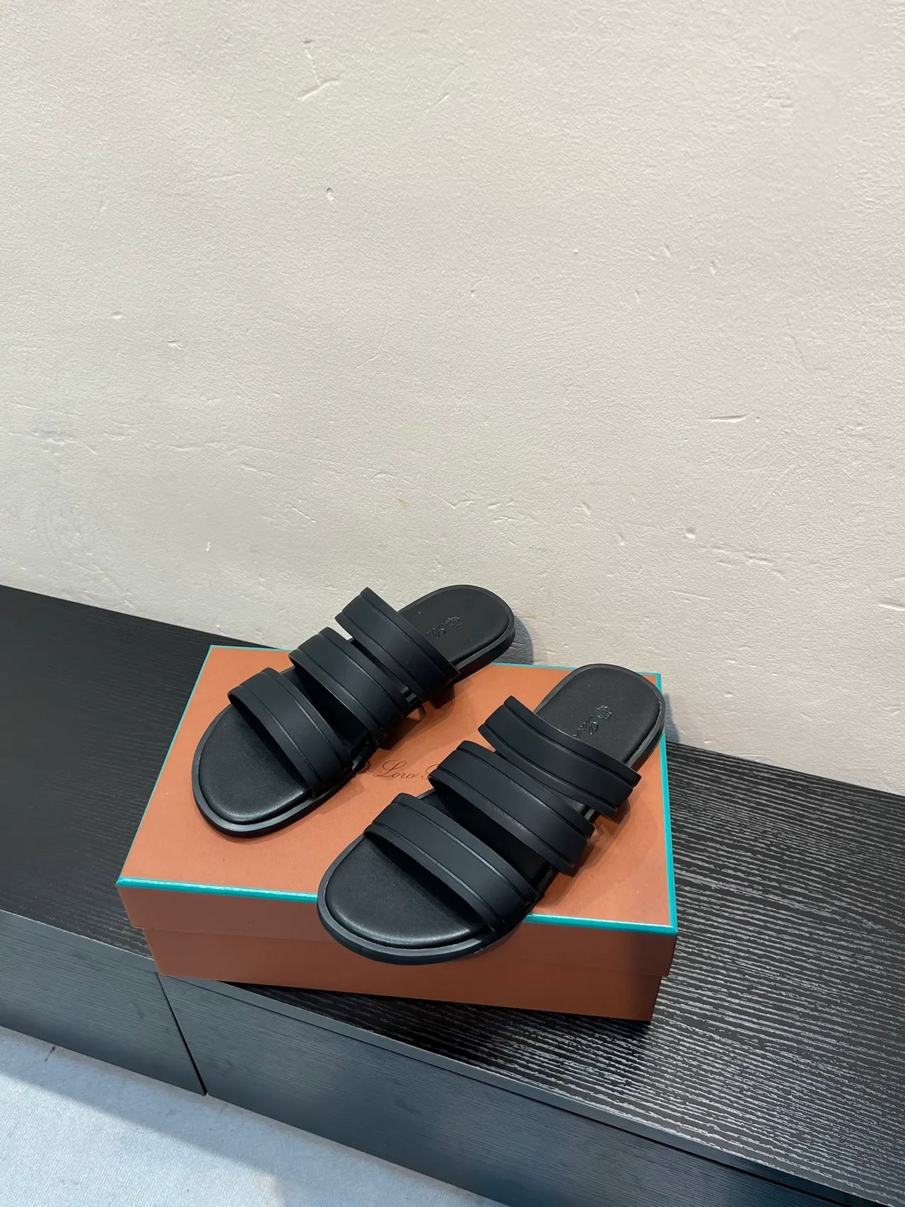 Black Three-Strap Slide Slippers 3