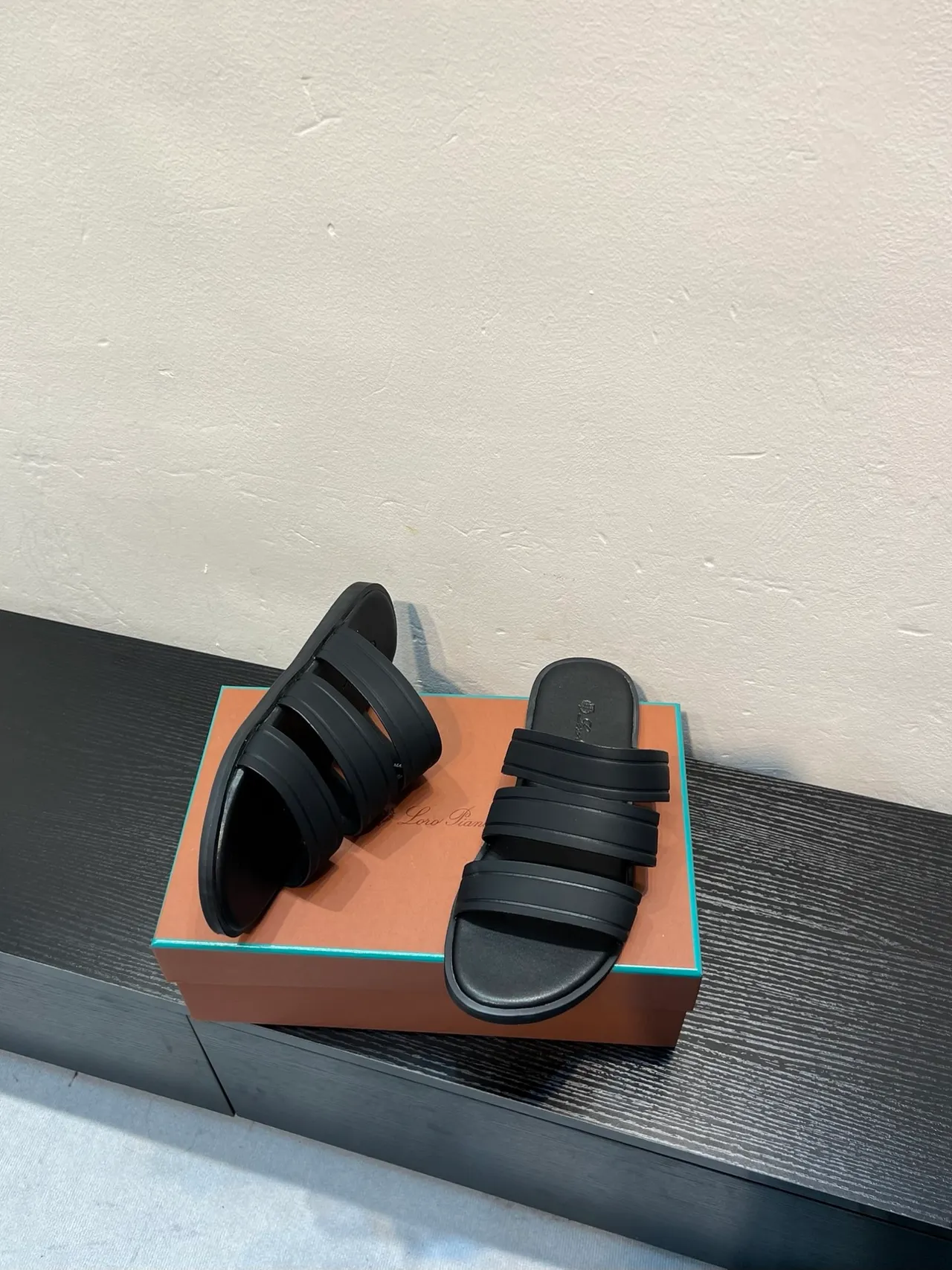 Black Three-Strap Slide Slippers 4