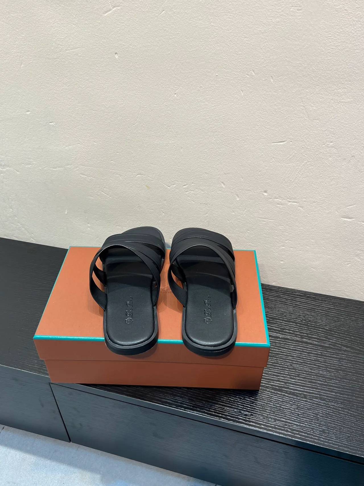Black Three-Strap Slide Slippers 6