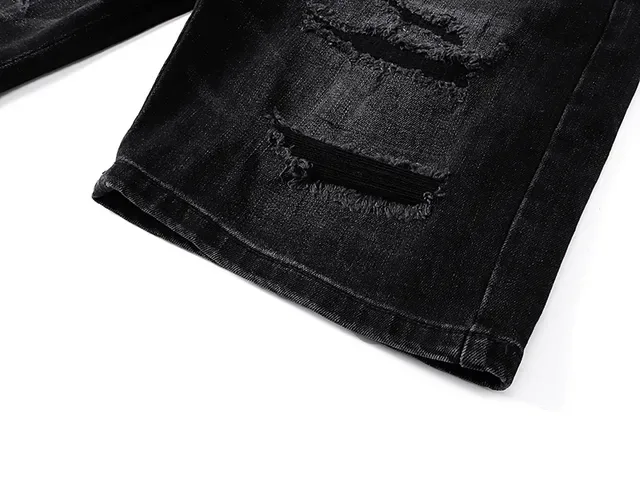 Black White Distressed Graphic-Appliqué Shorts 11