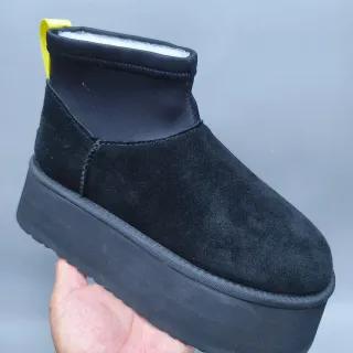 Black Yellow Platform Sole Suede Upper Ankle Boots