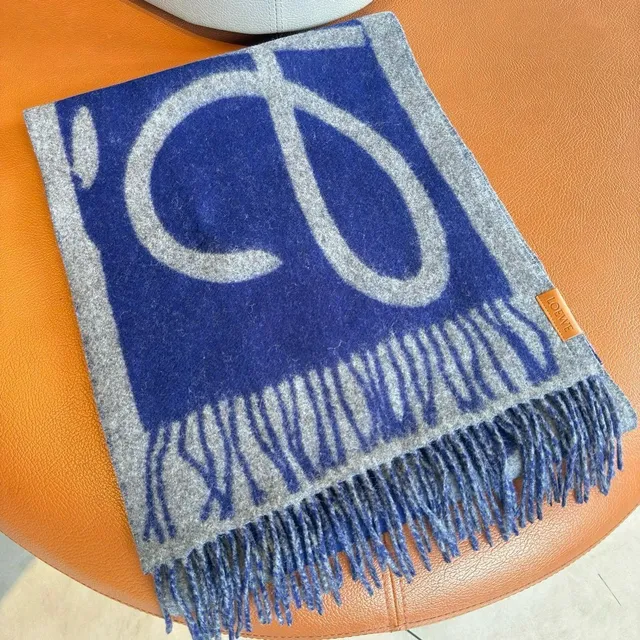 Blue and Gray Striped Fringed Cashmere Scarf 8
